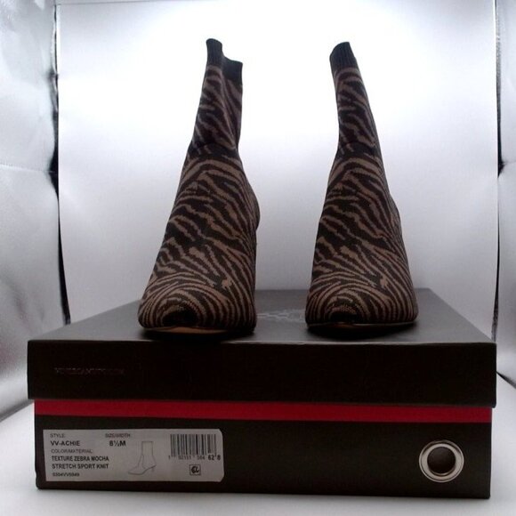 Vince Camuto “Achie” Zebra Mocha Stretch Knit Pointed Ankle Boots NEW - Picture 1 of 7